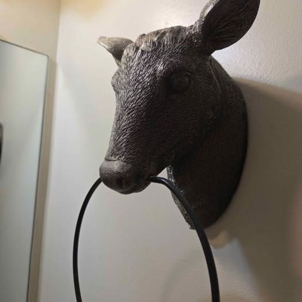 Black with gold shimmer Deer Head Towel Ring - Picture 2 of 4